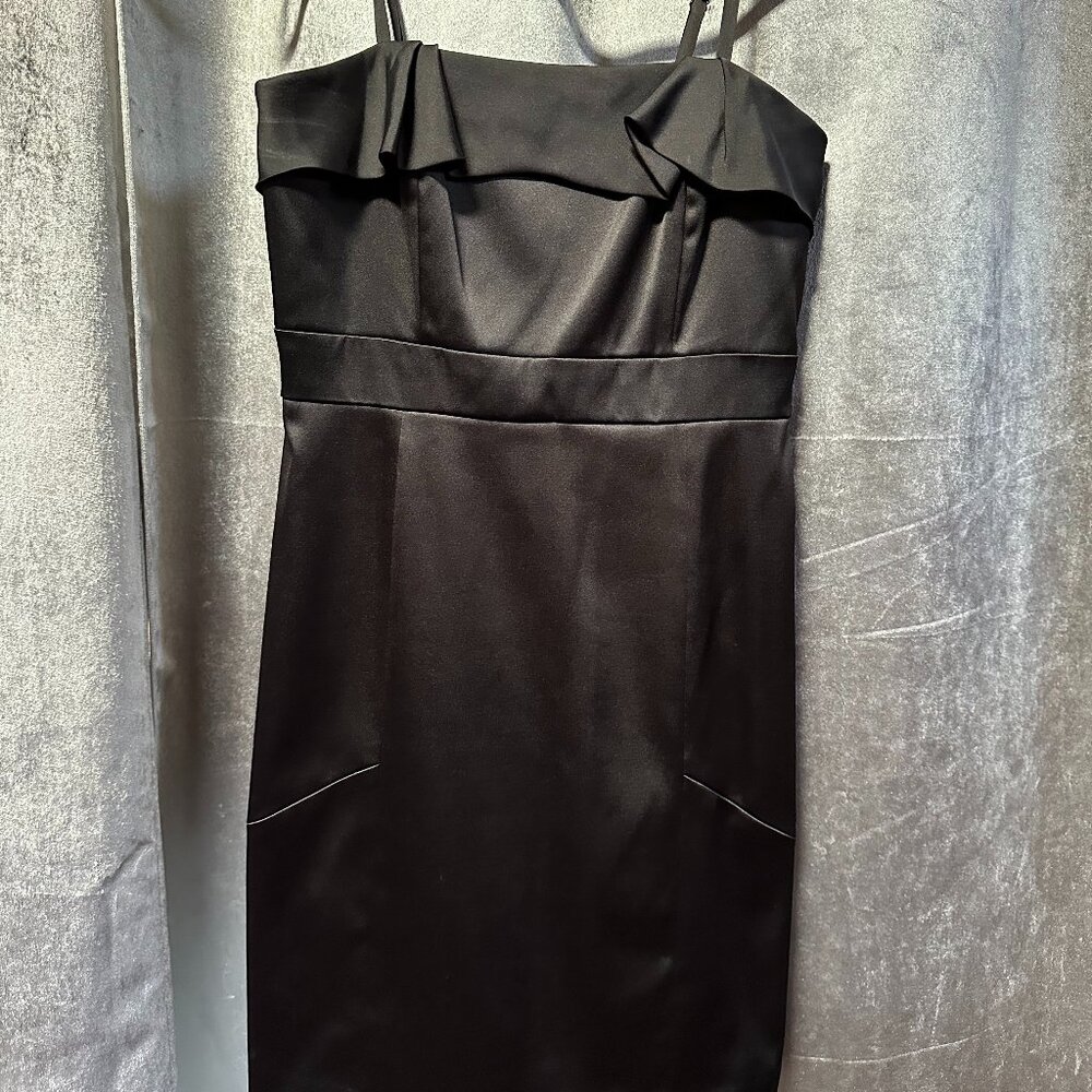 BCBG black satin short womens cocktail dress with beautiful back detail US sz 6